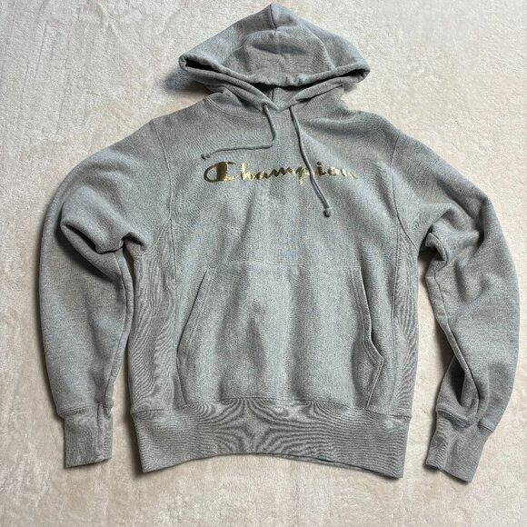 Champion Other - Champion Mens Reverse Weave‎ Hoodie Small Pullover Grey with Gold Lettering